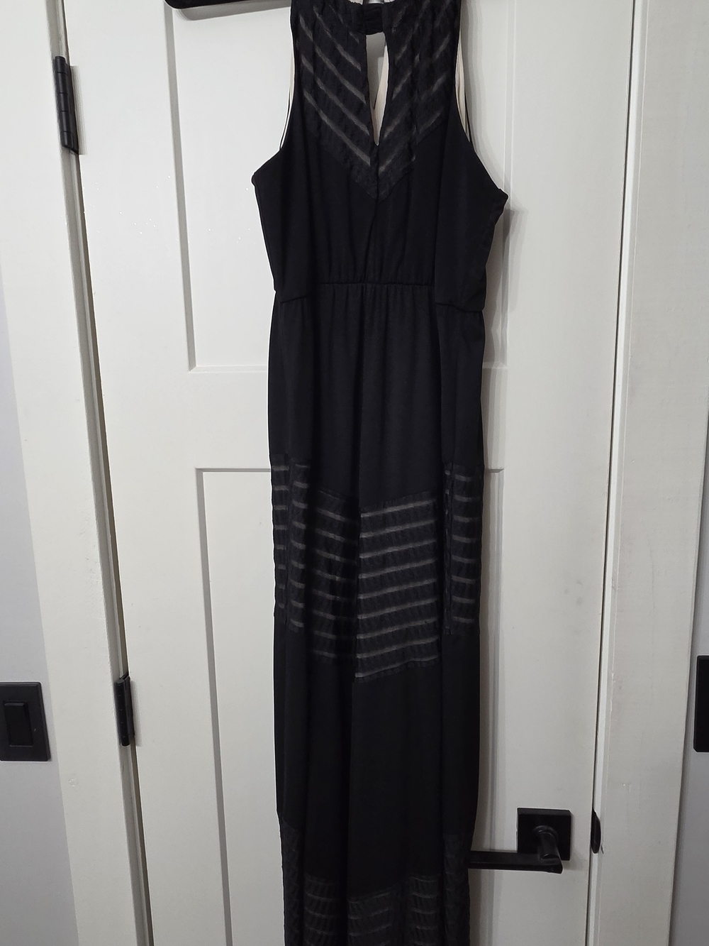 Black Sleeveless Maxi Dress with Sheer Stripe Panels
